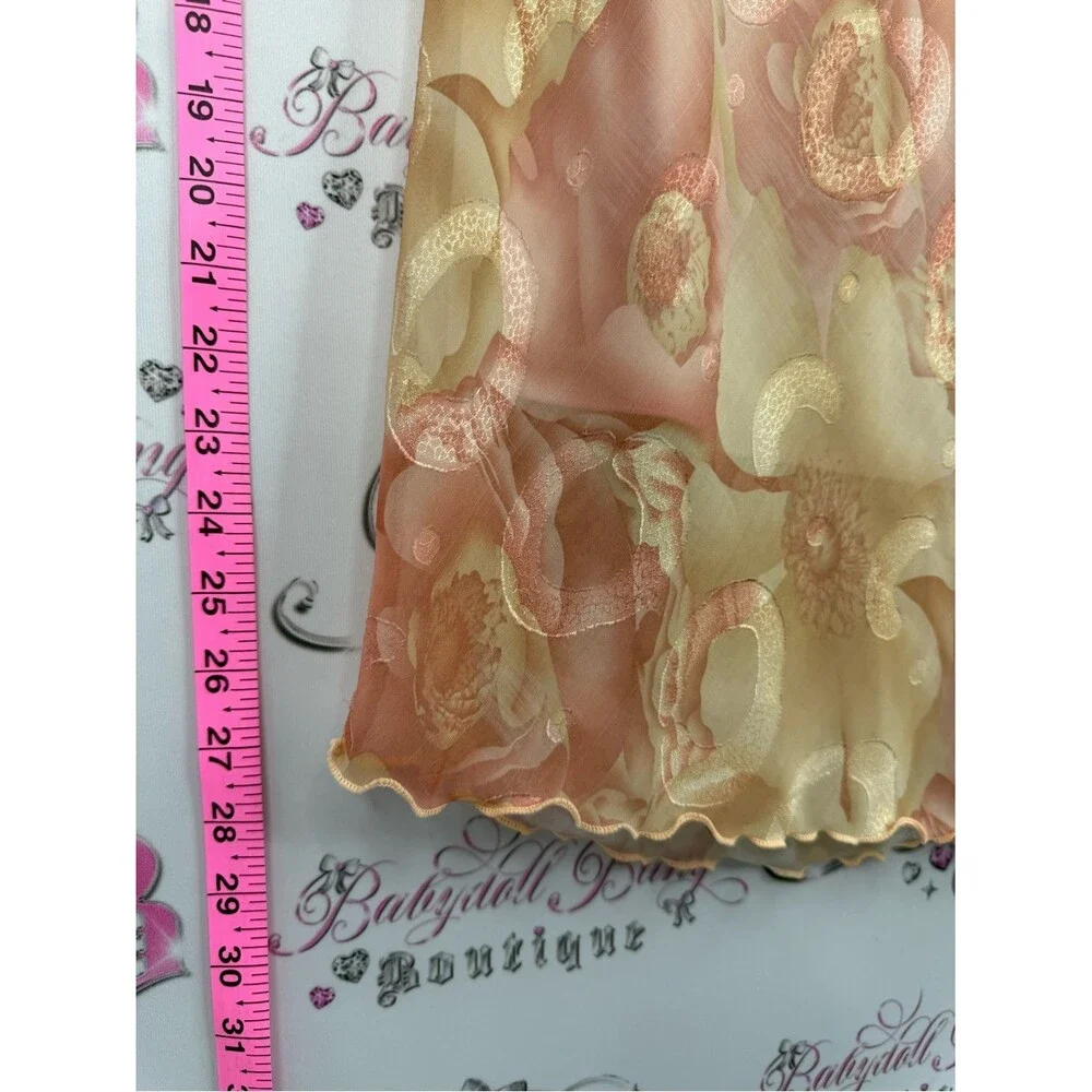 Skirt floral shiny vintage Floral Satin Slip Skirt in Peach and Cream